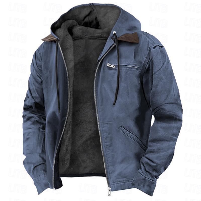Men’s Winter Hooded Fleece Coat – Warm Zip-Up Jacket with Pockets, Casual Fashion Outerwear